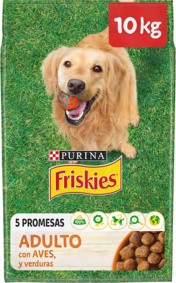 COMIDA SECA PARA PERROS. Purina Friskies Pienso para Perro Adulto con Aves y Verduras, saco de 10kg